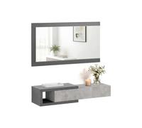 duehome | Recibidor con Cajón y Espejo, Mueble de Entrada, Modelo Derek, Acabado en Gris Grafito y Gris Cemento, Medidas: 95 cm (Ancho) x 19 cm (Alto) x 25,2 cm (Fondo)