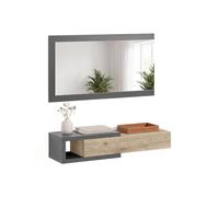 duehome | Recibidor con Cajón y Espejo, Mueble de Entrada, Modelo Derek, Acabado en Gris Grafito y Roble Alpino, Medidas: 95 cm (Ancho) x 19 cm (Alto) x 25,2 cm (Fondo)