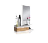 duehome | Recibidor con Cajon y Espejo, Mueble de Entrada, Modelo Fiord, Color Blanco Artik y Roble Nodi, Medidas: 81 cm (Ancho) x 116 cm (Alto) x 29 cm (Fondo)