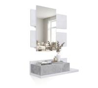 duehome | Recibidor con cajón y Espejo, Mueble de Entrada, Modelo Milo, Acabado en Blanco Artik y Cemento, Medidas: 75 cm (Largo) x 29 cm (Fondo) x 116 cm (Alto)