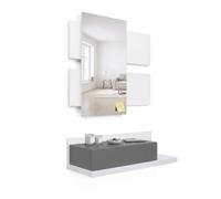duehome | Recibidor con cajón y Espejo, Mueble de Entrada, Modelo Milo, Acabado en Blanco Artik y Gris Grafito, Medidas: 75 cm (Largo) x 29 cm (Fondo) x 116 cm (Alto)