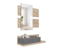 duehome | Recibidor con cajón y Espejo, Mueble de Entrada, Modelo Milo, Acabado en Roble Canadian y Gris Grafito, Medidas: 75 cm (Largo) x 29 cm (Fondo) x 116 cm (Alto)