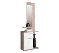 duehome | Recibidor con Cajon y Puerta, Mueble de Entrada con Espejo, Acabado en Blanco y Nelson, Modelo Enter, Medidas: 60.5 cm Ancho x 186 cm Alto x 27.8 cm Fondo