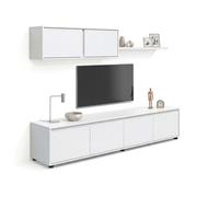 duehome - Salón con mueble de TV y estantería 200 cm Arlet Artik white