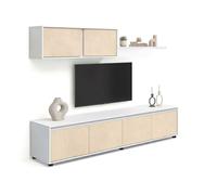 duehome - Salón con mueble de TV y estantería 200 cm Arlet Artik white - beige microcement