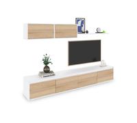 duehome - Salón con mueble de TV y estantería 200 cm Arlet Artik white - canadian oak