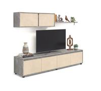 duehome - Salón con mueble de TV y estantería 200 cm Arlet Cement gray - beige microcement