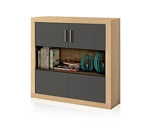 duehome | Salon Modular, Bodeguero con 2 Puertas, Composicion Salon por Piezas, Modelo Nuka, Acabado en Cambria y Gris Grafito, Medidas: 110 cm (Largo) x 110 cm (Alto) x 34,6 cm (Fondo)