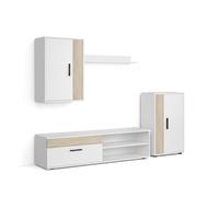 duehome - Salón modular con mueble TV 140 cm Lunet Blanco artik - canadian oak