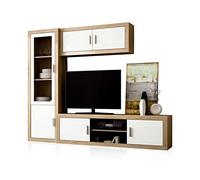 Duehome - Conjunto de muebles de salón Nuka V1 - Acabado Cambria y blanco, 240 x 193,2 x 41,4 cm
