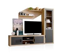 duehome | Salon Modular, Conjunto de Muebles de Salon, Modelo Nuka V4, Acabado en Cambria y Gris Grafito, Medidas: 240 cm (Largo)