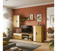 duehome - Salón modular Lunet 190 cm: mueble tv + armario bajo + armario alto colgante + estantería mural, ideal para espacios contemporáneos, fácil montaje y servicio post-venta 100% satisfacción Bla