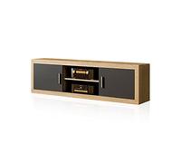 duehome | Salon Modular, Módulo Bajo con 2 Puertas, Composicion Salon por Piezas, Modelo Nuka, Acabado en Grafito y Cambria, Medidas: 180 cm (Largo) x 41,4 cm (Fondo) x 50 cm (Alto)