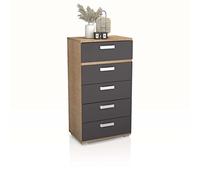 duehome | Sinfonier 5 Cajones, Cómoda, Almacenaje Dormitorio, Modelo Ataneq, Acabado en Cambria y Grafito, Medidas: 60 cm (Largo) x 109,4 cm (Alto) x 39,6 cm de (Fondo)