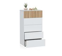 duehome | Sinfonier de 5 Cajones para Dormitorio, Modelo Nitza, Acabado en Blanco Artik y Natur, Medidas: 61 cm (Largo) x 109 cm (Alto) x 35 cm (Fondo)