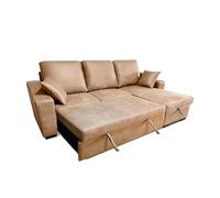duehome | Sofá Cama 3 Plazas Reversible y con Almacenaje, Sofa con Chaiselong, Modelo Edna, Acabado en Tejido Color Piedra, Medidas: 248 cm (Largo) x 95 cm (Alto) x 82-153 cm (Fondo)