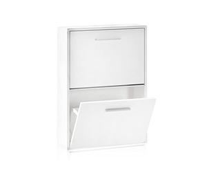 duehome | Zapatero 2 Puertas, Mueble Zapatero Estrecho, Modelo Home, Acabado en Blanco, Medidas: 53 cm (Largo) x 73 cm (Alto) x 18 cm (Fondo)