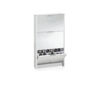 duehome | Zapatero 3 Puertas, Zapatero Estrecho, Acabado en Color Blanco Brillo, Modelo Remi, Medidas: 60 cm (Largo) x 113 cm (Alto) x 22 cm (Fondo)