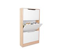 duehome | Zapatero 3 Puertas, Zapatero Estrecho, Modelo Kamik, Acabado en Color Nordico y Blanco, Medidas: 107,5 cm (Alto) x 60 cm (Ancho) x 17 cm (Fondo)