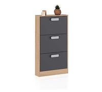 duehome | Zapatero 3 Puertas, Zapatero Estrecho, Modelo Play, Acabado en Color Tofe y Grafito, Medidas: 108 cm (Alto) x 60 cm (Ancho) x 17 cm (Fondo)