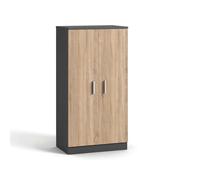 duehome | Zapatero Armario, Mueble Auxiliar, Acabado en Gris Grafito y Roble Canadian, Modelo Liam 55, Medidas: 55 cm (Largo) x 108 cm (Alto) x 36 cm (Fondo)