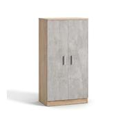 duehome | Zapatero Armario, Mueble Auxiliar, Acabado en Roble Canadian y Cemento, Modelo Liam 55, Medidas: 55 cm (Largo) x 108 cm (Alto) x 36 cm (Fondo)