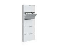 duehome | Zapatero con 5 Puertas, Mueble Zapatero Estrecho Dormitorio, Capacidad 15 Pares, Modelo Nia, Color Blanco Brillo, Medidas: 70 cm (Ancho) x 180 cm (Alto) x 17 cm (Fondo)