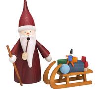 Duende navideño con trineo (16 cm). Figura de "Räuchermann" (hombre de humo) de la artesanía popular de Seiffen
