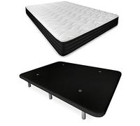 Duérmete Online - Cama Completa con Colchón Pocket Visco Reversible + Base Tapizada Reforzada Color Negro con 6 Patas Metálicas Roscadas, 90 x 190