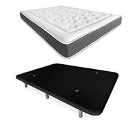 DUÉRMETE ONLINE - Cama Completa con Colchón Viscoelástico Bio Nature + Base Tapizada Reforzada Color Negro con 6 Patas Metálicas Roscadas, 105 x 190