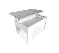 Duérmete Online, Mesa de Centro Elevable, Mesita de Salón o Comedor, Acabado en Color Blanco con Tapa Gris, Medidas, 90 cm (Ancho) x 50 cm (Fondo) x 46, 57 cm (Alto), Madera, 90 x 50 x 46, 57 cm