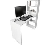 Duérmete Online Mesa de Escritorio con Estantería, Mesas para Ordenador, Práctica y Funcional, Color Blanco, 122 x 53,2 x 140 cm