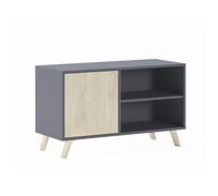 Duérmete online - Mueble TV con puerta izquierda, salón comedor, Modelo WIND, melamina de alta calidad, medidas 95x40x57cm de altura. Black/oak