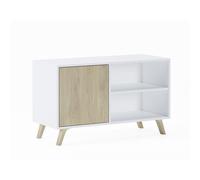 Duérmete online - Mueble TV con puerta izquierda, salón comedor, Modelo WIND, melamina de alta calidad, medidas 95x40x57cm de altura. White/oak