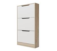 Duérmete Online - Mueble Zapatero con 3 Puertas, Estrecho, Modelo Ayen, Acabado en Color Cambria y Blanco, Medidas: 107 cm (Alto) x 60 cm (Ancho) x 17,3 cm (Fondo) Práctico y Funcional