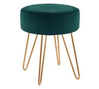 Duhome: Taburete redondo, otomana tapizada en terciopelo, taburete para tocador con patas de metal, color verde