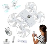 Dujuanus Ventilador de techo con luz y mando a distancia | 4 cabezas Drone Fan, silencioso, casquillo E27, 3 colores, 3 velocidades, ideal para dormitorio, cocina, baño, sala