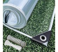 Dulepax Lona transparente impermeable resistente de 450 g/m² con ojales, de PVC transparente, a prueba de viento y resistente al desgarro, para jardín, cenador, cerramiento de patio con bridas de