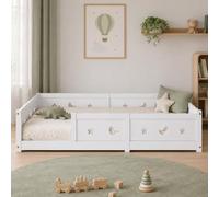 DULRLLY Cama Montessori 90x200 cm, Cama de Suelo Infantil con Barrera de Seguridad, Protección Anticaída y Somier de Listones, Camas Infantiles Montessori para habitación de niños y niñas, Blanco