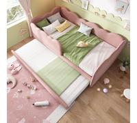 DUlVBPE Cama tapizada de día 90 x 190 cm, sofá cama con cama nido de 90 x 190 cm, cama infantil con somier, terciopelo, rosa, sin colchón