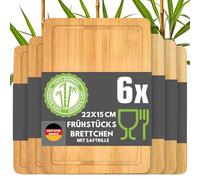 DuneDesign Juego de 6: Tabla de Cortar Pequeña - 22x15 Platos para Tapas de Bar - Tabla para Quesos y Aperitivos Bandeja de Bambu Tabla Corte Madera - Tabla Cocina Pequeña Bandejas para Servir Comida