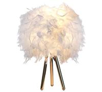 DUNMW Lámpara de mesa de plumas blancas, lámpara de noche con tríptico de Metal dorado, barra de soporte, lámpara de mesa de plumas, pantalla de escritorio para dormitorio, sala de estar