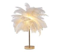 DUNMW Lámpara de mesa de plumas de avestruz blanca creativa Lámpara de noche Pantalla elegante Luz de noche Iluminación de mesa para sala de estar Dormitorio Decoración del hogar, recargable