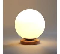 DUNMW Pantalla de bola de cristal blanco Lámpara de mesa Lámpara de noche Luz de noche con carga USB con base de madera regulable para sala de estar, dormitorio, decoración del hogar
