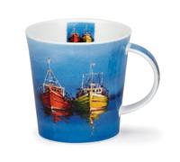 Dunoon Caingorm - Taza de porcelana fina con diseño de mar azul (barco doble rojo y amarillo)