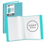Dunwell Carpetas pequeñas con fundas, libros de presentación de 5.5 x 8.5 pulgadas (paquete de 2, aguamarina), 24 bolsillos, muestra 48 páginas de tamaño medio o mini folletos de 5.5 x 8.5 pulgadas,