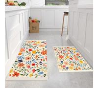 DUOTCYELE 2 Piezas Alfombras Cocina Flores Silvestres Coloridas, Antideslizantes Lavable Tapete De Cocina, Hermosas Flores Frescas, Alfombra De Cocinas para Piso, Oficina 50x80cm+50x150cm