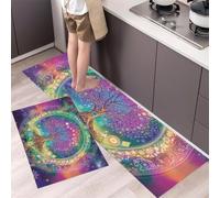 DUOTCYELE 2 Piezas Alfombras Cocina Mandala Árbol De La Vida, Antideslizantes Lavable Tapete De Cocina, Estilo De Sanación Mística, Alfombra De Cocinas para Piso, Oficina 50x80cm+50x150cm