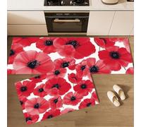 DUOTCYELE Alfombra Cocina Lavable Antideslizante Pack De 2 - Alfombrillas De Cocina Amapola, Flores Minimalistas En Acuarela, Lavables, para Fregaderos, Cocina, Lavandería,50x80cm+50x150cm