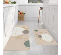 DUOTCYELE Alfombras De Cocina Círculos Líneas, Alfombras De Pie Lavables 2 Piezas Juegos De Alfombra Geometría Abstracta Moderna De Piso Antideslizantes para Cocina, Pasillo 50x80cm+50x150cm, Beige